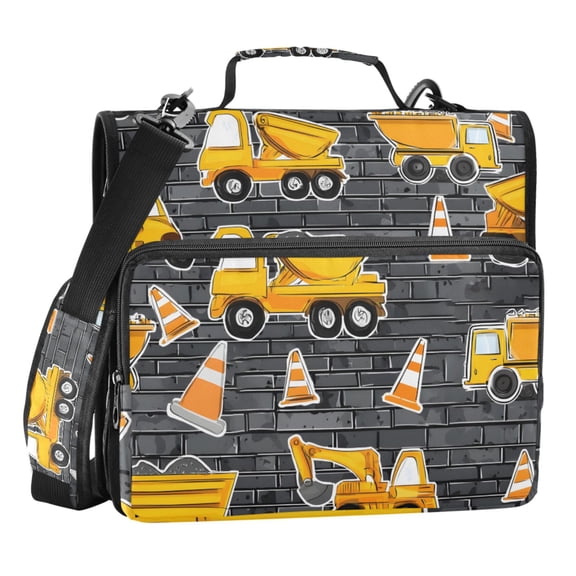 ALAZA Zipper Binder Cartoon Excavator Trucks-h1 3 Ring Trapper Keeper File Folder Organizer Bag