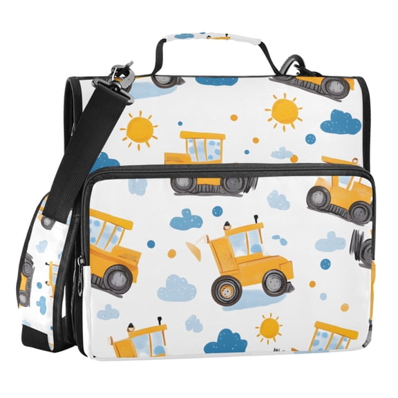 ALAZA Zipper Binder Cartoon Excavator Trucks-h5 3 Ring Trapper Keeper File Folder Organizer Bag