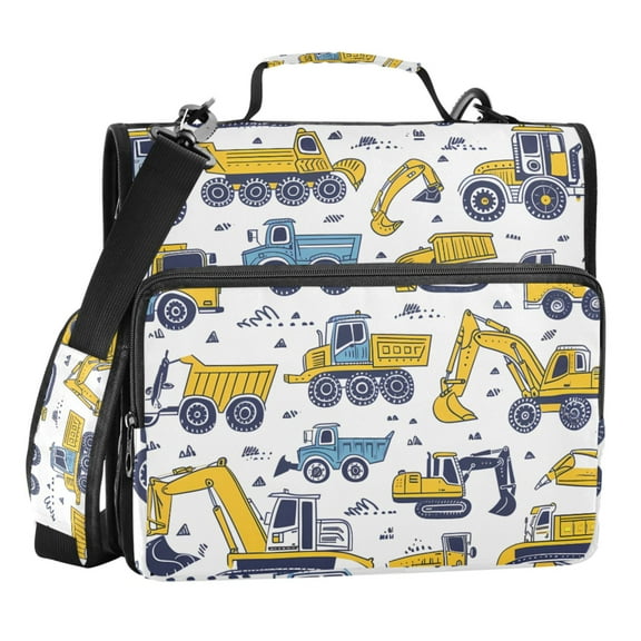 ALAZA Zipper Binder Cartoon Excavator and Trucks 3 Ring Trapper Keeper File Folder Organizer Bag