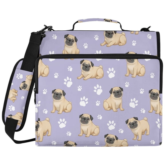 ALAZA Zipper Binder Cartoon French Bulldog Pattern 2 inch 3 Ring 500 Sheet Capacity Trapper Keeper File Folder Organizer Bag