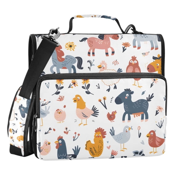 ALAZA Zipper Binder Cartoon Horse Chicken 3 Ring Trapper Keeper File Folder Organizer Bag