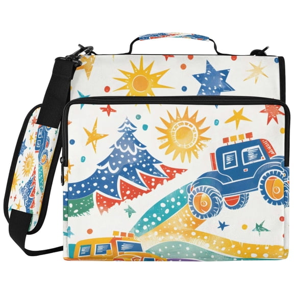 ALAZA Zipper Binder Cartoon Monster Trucks Pattern 2 inch 3 Ring 500 Sheet Capacity Trapper Keeper File Folder Organizer Bag