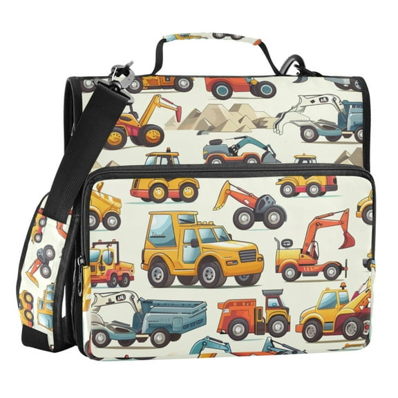 ALAZA Zipper Binder Cartoon Truck Engineering Excavator Bulldozer 3 Ring Trapper Keeper File Folder Organizer Bag
