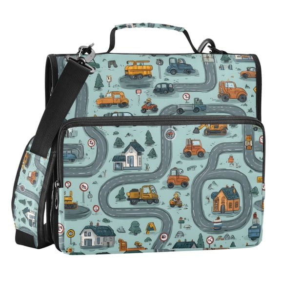 ALAZA Zipper Binder Cartoon Truck Excavators 3 Ring Trapper Keeper File Folder Organizer Bag