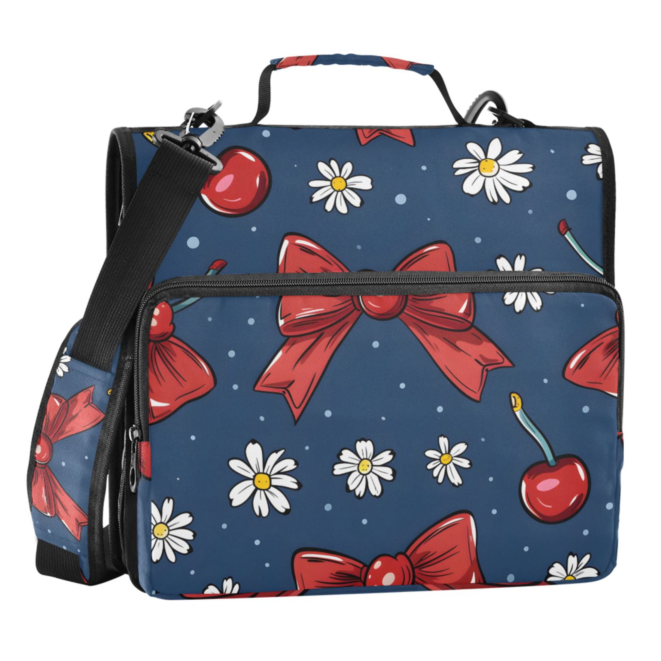 ALAZA Zipper Binder Cherry Daisy Flower and Bow 3 Ring Trapper Keeper File Folder Organizer Bag