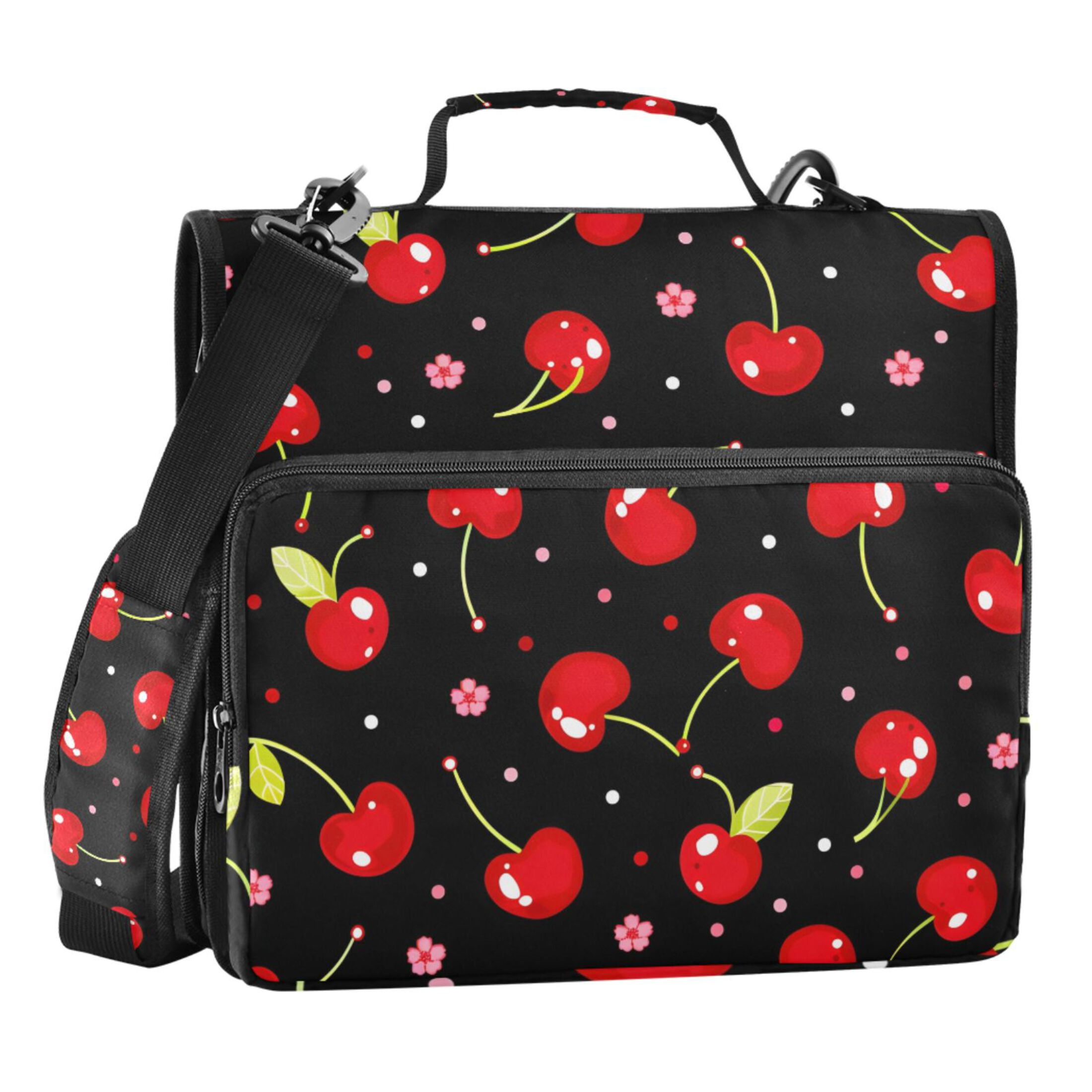 ALAZA Zipper Binder Cherry Floral Black 3 Ring Trapper Keeper File Folder Organizer Bag