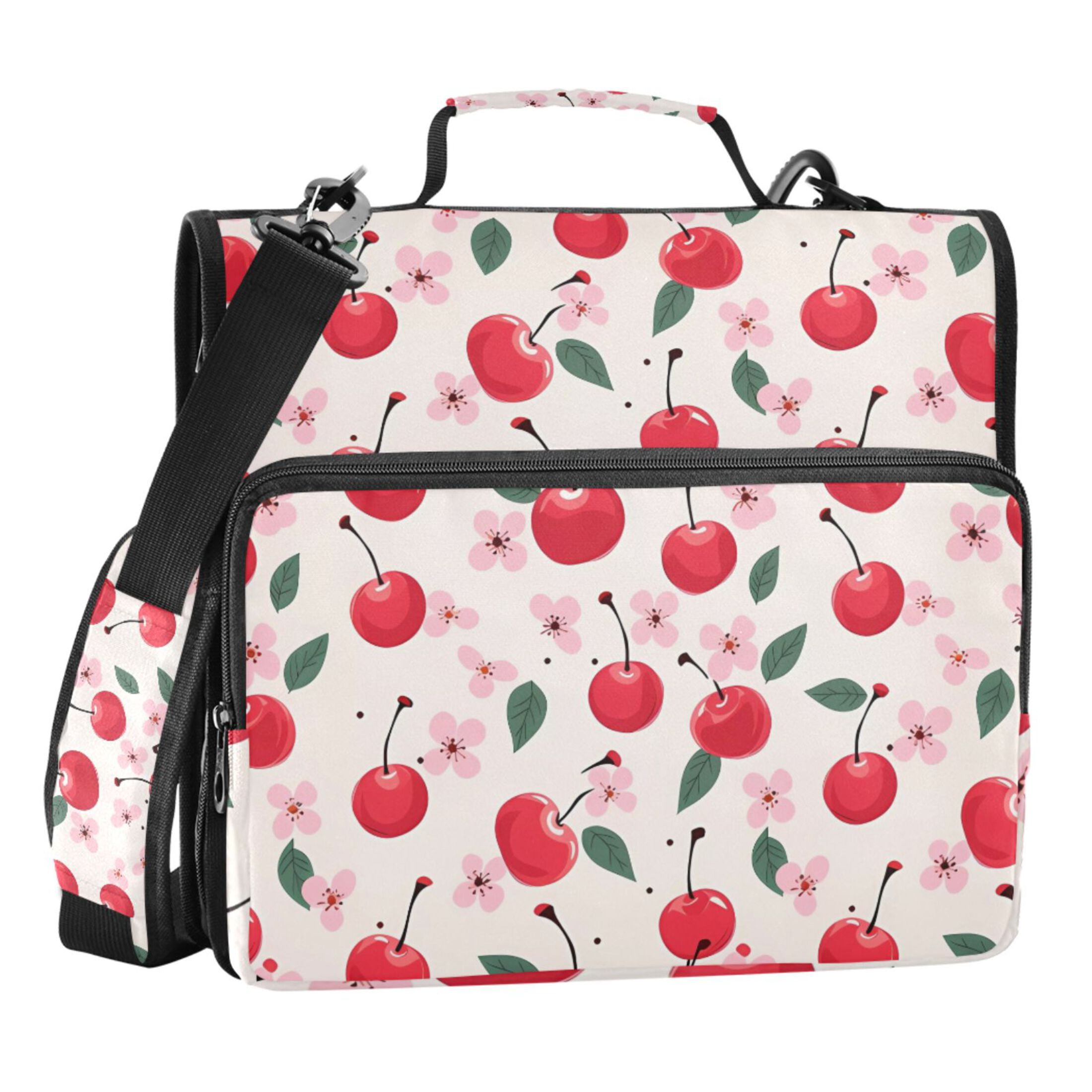 ALAZA Zipper Binder Cherry and Flowers 3 Ring Trapper Keeper File Folder Organizer Bag
