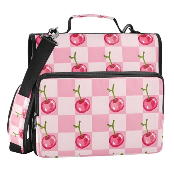ALAZA Zipper Binder Cherry in Checkered Pattern 3 Ring Trapper Keeper File Folder Organizer Bag
