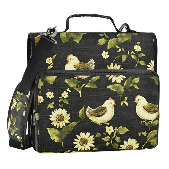 ALAZA Zipper Binder Chicken and Flower 3 Ring Trapper Keeper File Folder Organizer Bag