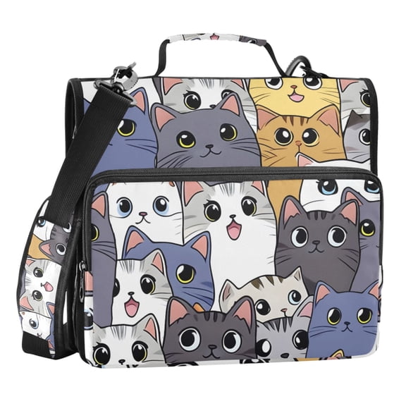 ALAZA Zipper Binder Colorful Doodle Cute Cats 3 Ring Trapper Keeper File Folder Organizer Bag