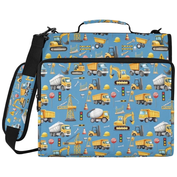 ALAZA Zipper Binder Construction Cartoon Trucks Pattern 2 inch 3 Ring 500 Sheet Capacity Trapper Keeper File Folder Organizer Bag