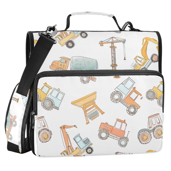 ALAZA Zipper Binder Construction Crane and Backhoe 2 in 3 Ring Trapper Keeper 500 Sheet Capacity File Folder Organizer Bag