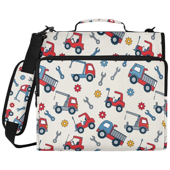 ALAZA Zipper Binder Construction Trucks Cute Pattern 2 inch 3 Ring 500 Sheet Capacity Trapper Keeper File Folder Organizer Bag