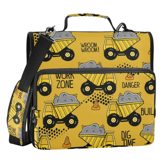 ALAZA Zipper Binder Construction Trucks Yellow 3 Ring Trapper Keeper File Folder Organizer Bag