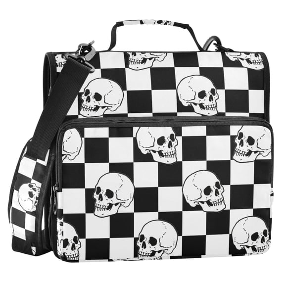 ALAZA Zipper Binder Cool Skulls on Checkered 2 in 3 Ring Trapper Keeper 500 Sheet Capacity File Folder Organizer Bag