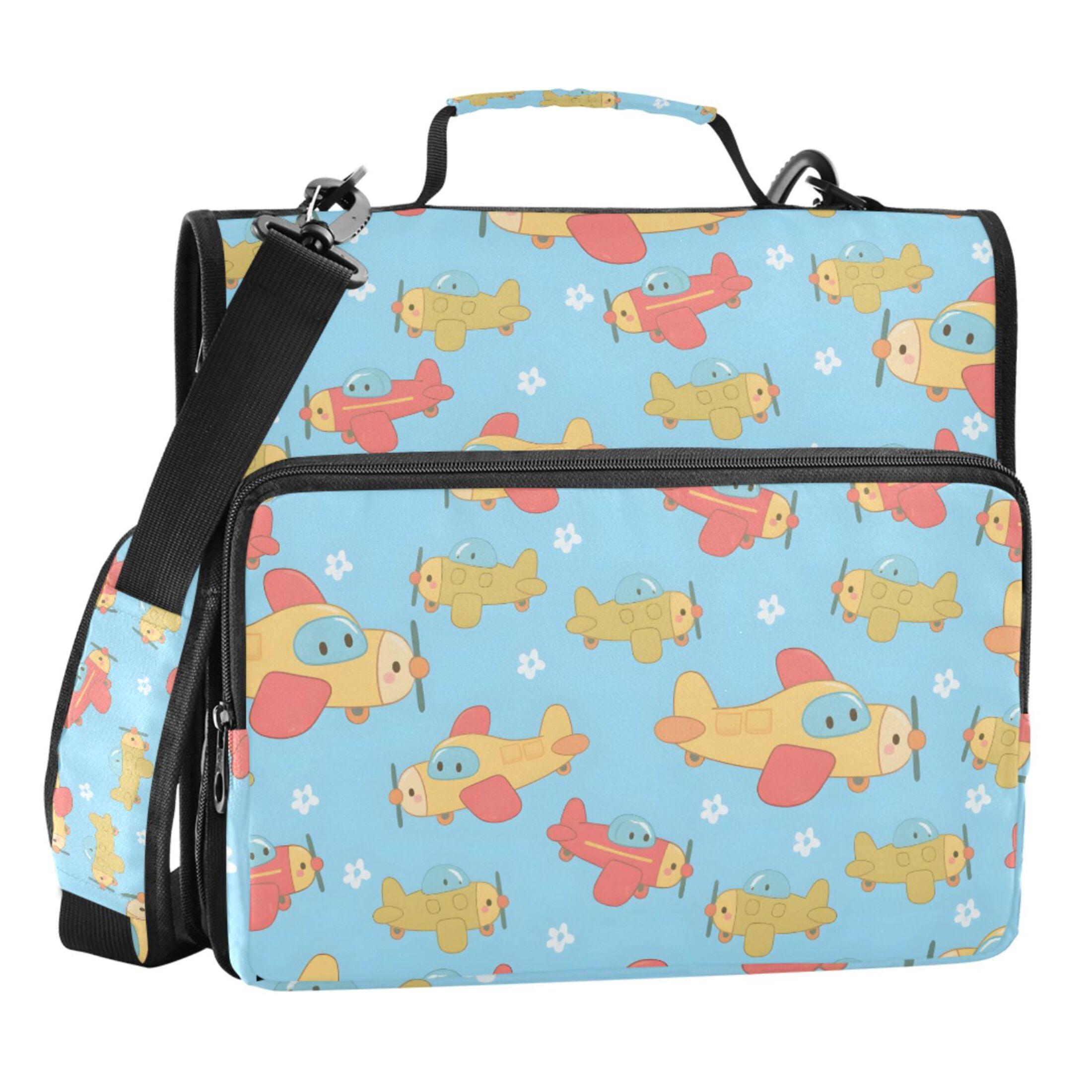 ALAZA Zipper Binder Cute Aircraft Blue 3 Ring Trapper Keeper File Folder Organizer Bag
