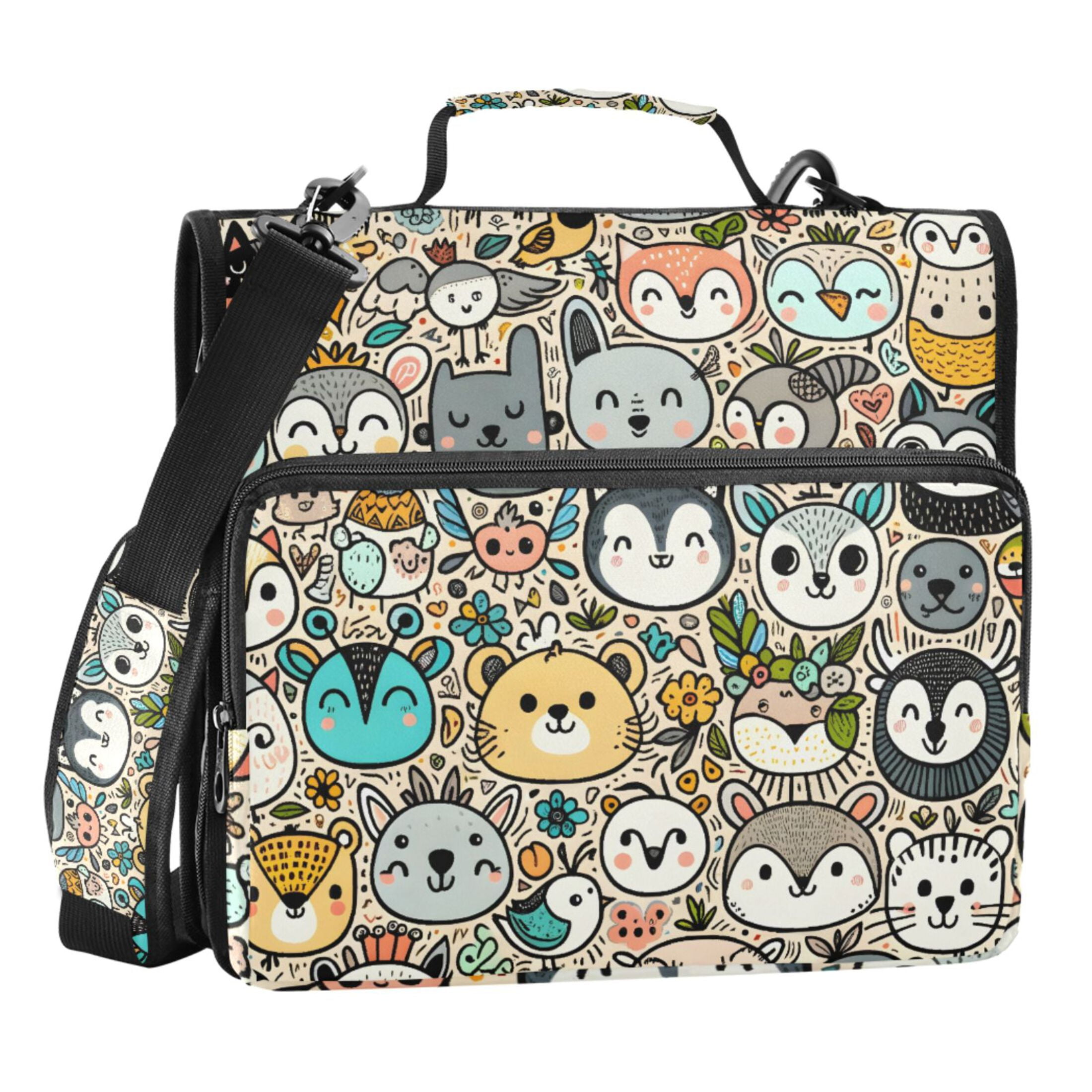 ALAZA Zipper Binder Cute Animal Faces 3 Ring Trapper Keeper File Folder Organizer Bag