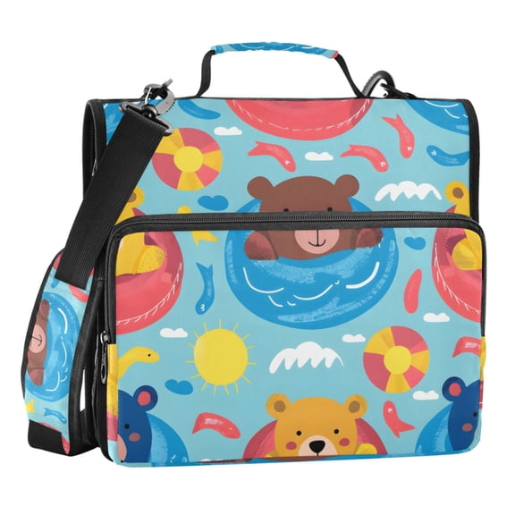 ALAZA Zipper Binder Cute Bear Swimming 3 Ring Trapper Keeper File Folder Organizer Bag