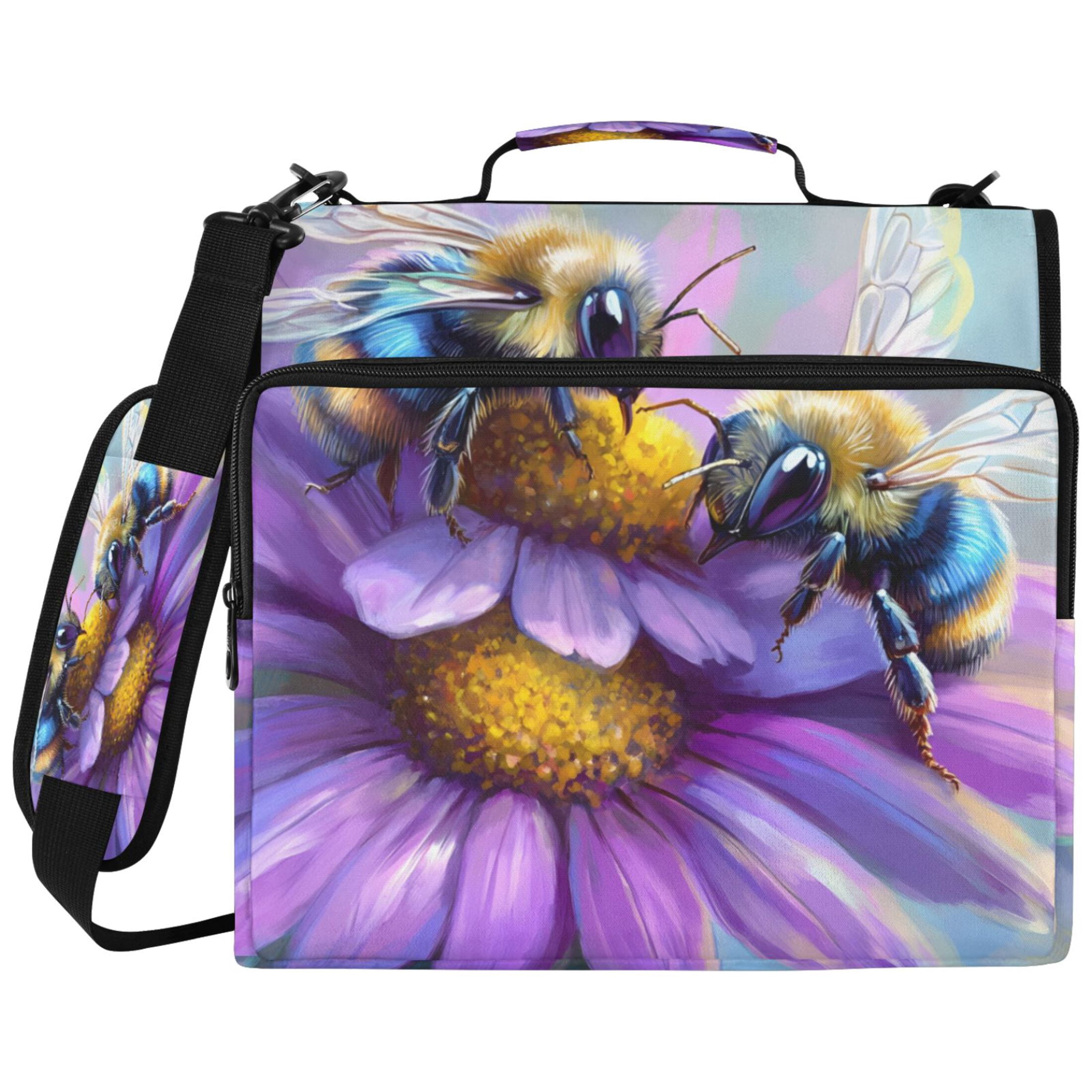 ALAZA Zipper Binder Cute Bee on Flowers Pattern 2 inch 3 Ring 500 Sheet Capacity Trapper Keeper File Folder Organizer Bag