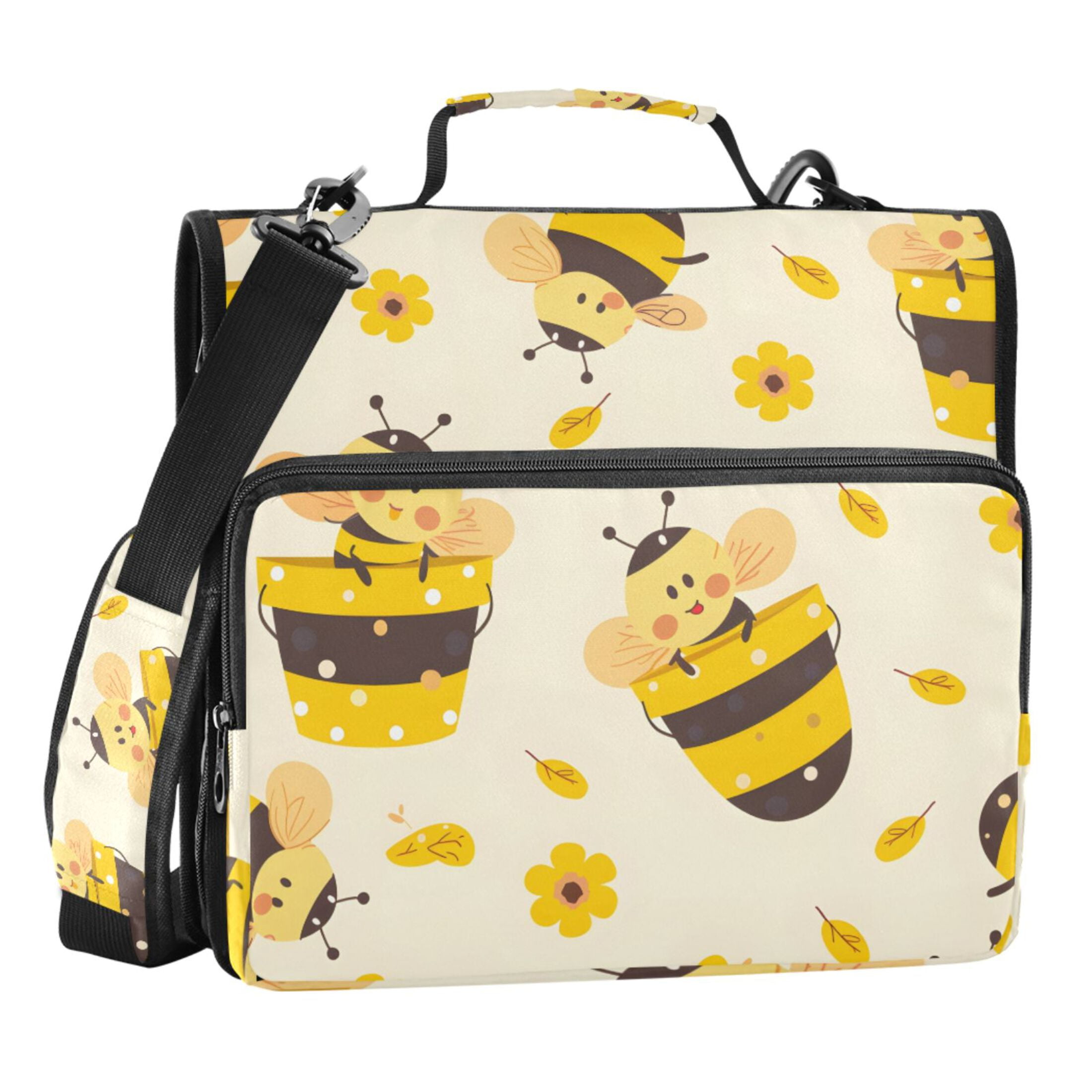 ALAZA Zipper Binder Cute Bees and Daisy 3 Ring Trapper Keeper File Folder Organizer Bag