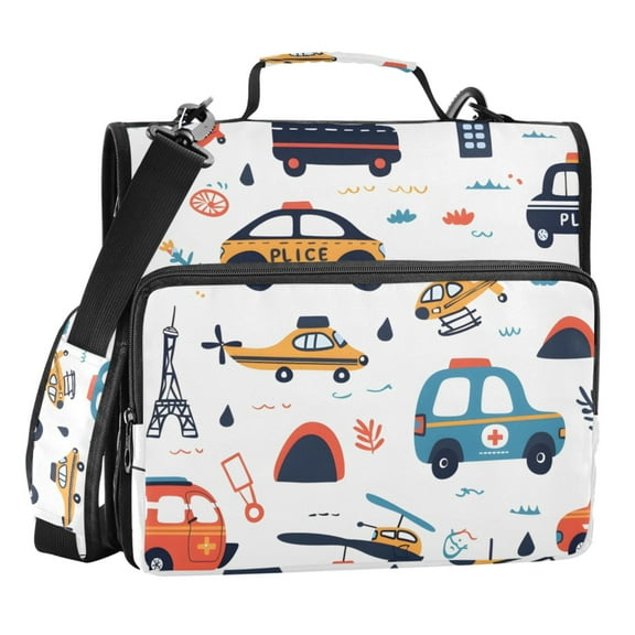 ALAZA Zipper Binder Cute Car Airplane 3 Ring Trapper Keeper File Folder Organizer Bag