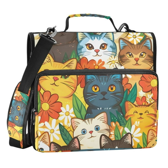 ALAZA Zipper Binder Cute Cat Cartoon 3 Ring Trapper Keeper File Folder Organizer Bag