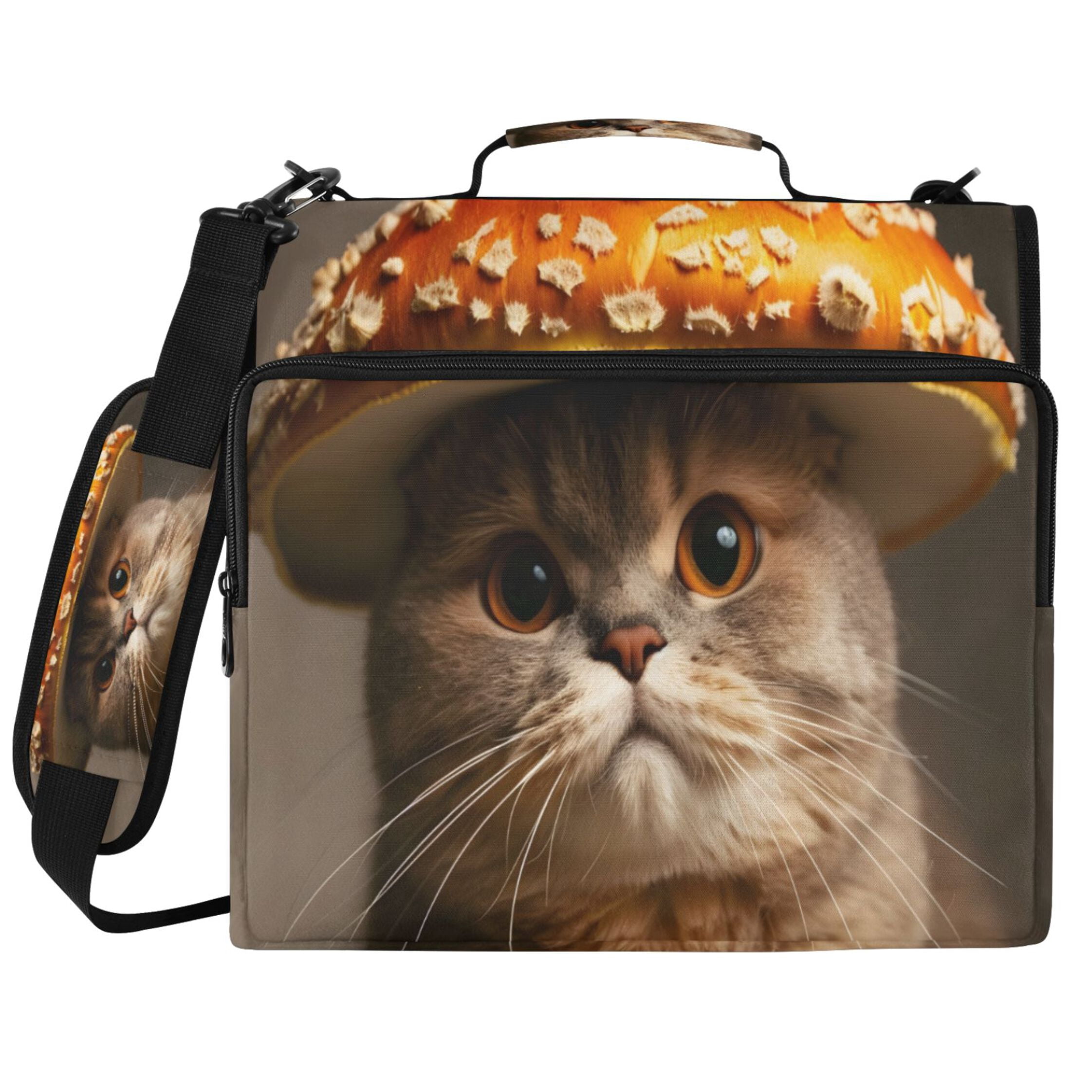 File Folder Cat ALAZA Zipper Binder Cute Cat Wear Mushroom Hat Pattern 2 inch 3 Ring ...