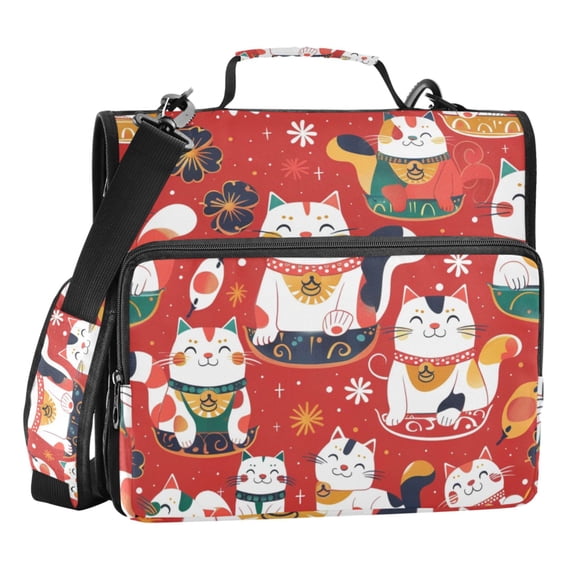 ALAZA Zipper Binder Cute Cat on Red 3 Ring Trapper Keeper File Folder Organizer Bag