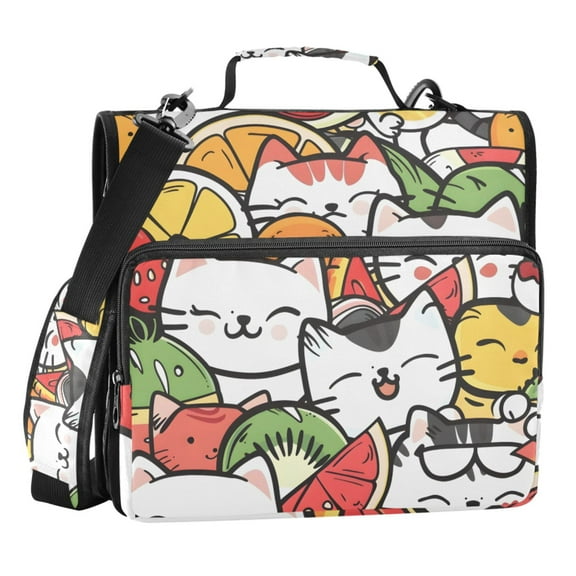 ALAZA Zipper Binder Cute Cats and Fruits 3 Ring Trapper Keeper File Folder Organizer Bag