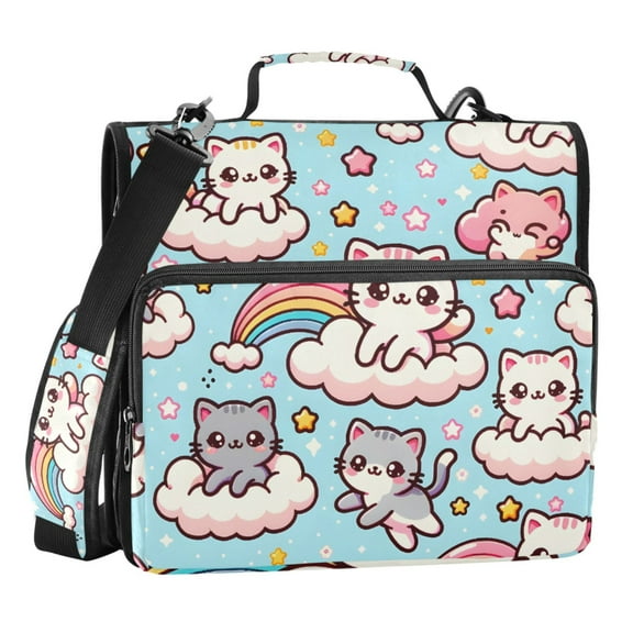 ALAZA Zipper Binder Cute Cats and Rainbow 3 Ring Trapper Keeper File Folder Organizer Bag