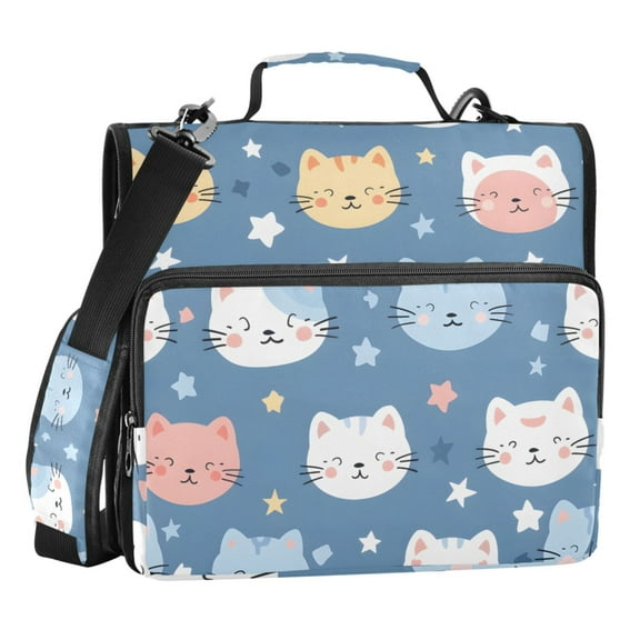 ALAZA Zipper Binder Cute Cats and Stars 3 Ring Trapper Keeper File Folder Organizer Bag