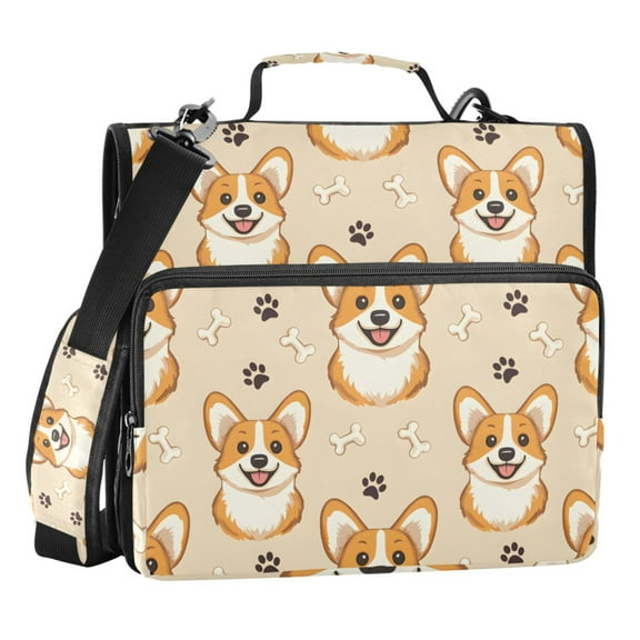 ALAZA Zipper Binder Cute Corgi Dog Bone Footprint 3 Ring Trapper Keeper File Folder Organizer Bag
