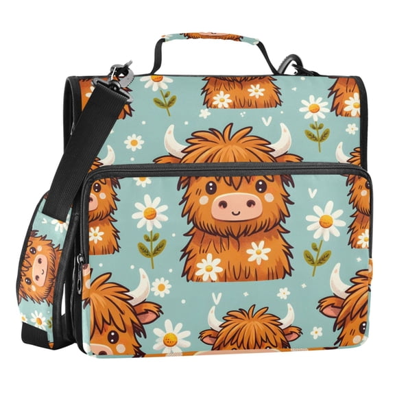 ALAZA Zipper Binder Cute Cow with Daisy 3 Ring Trapper Keeper File Folder Organizer Bag