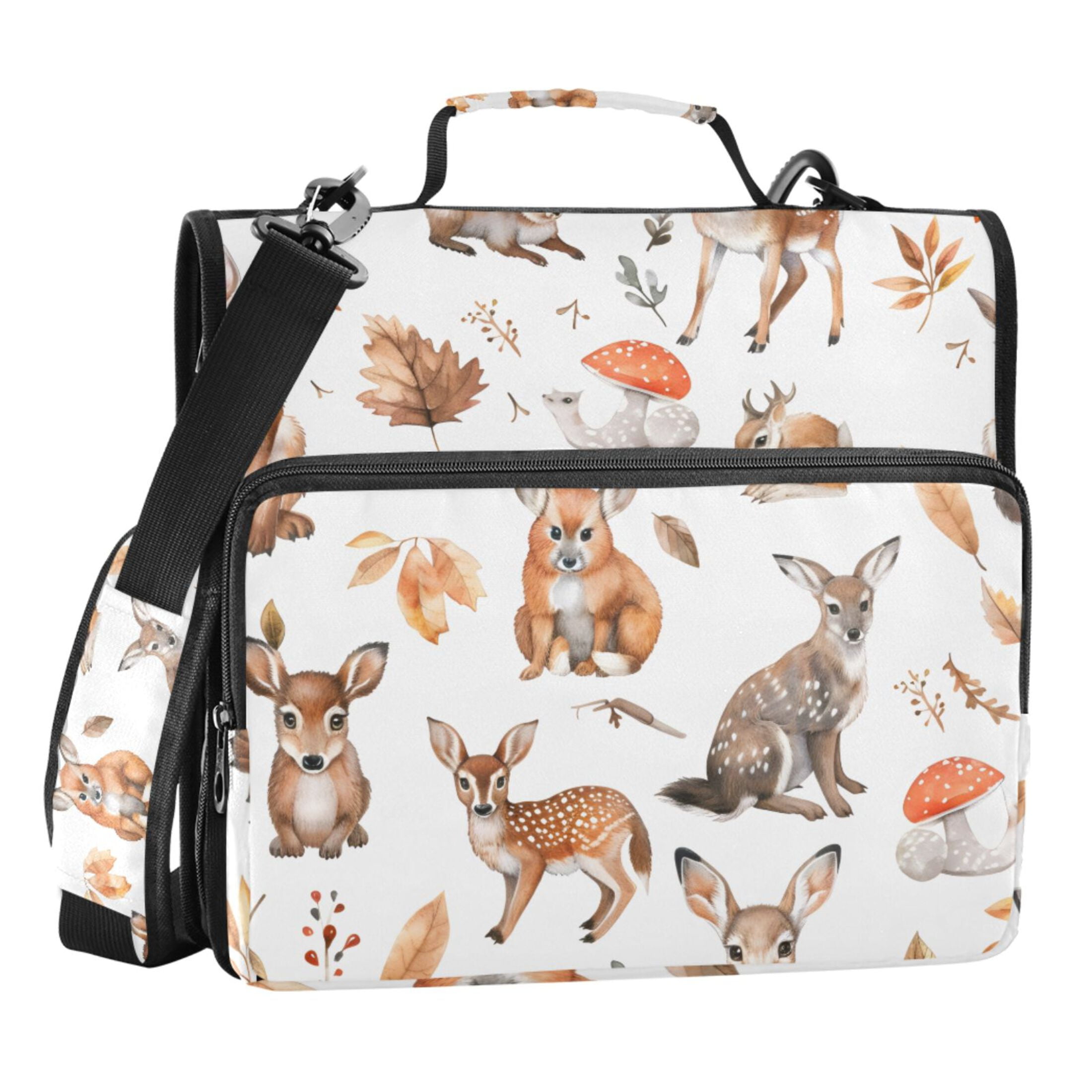ALAZA Zipper Binder Cute Deer Mushrooms 3 Ring Trapper Keeper File Folder Organizer Bag