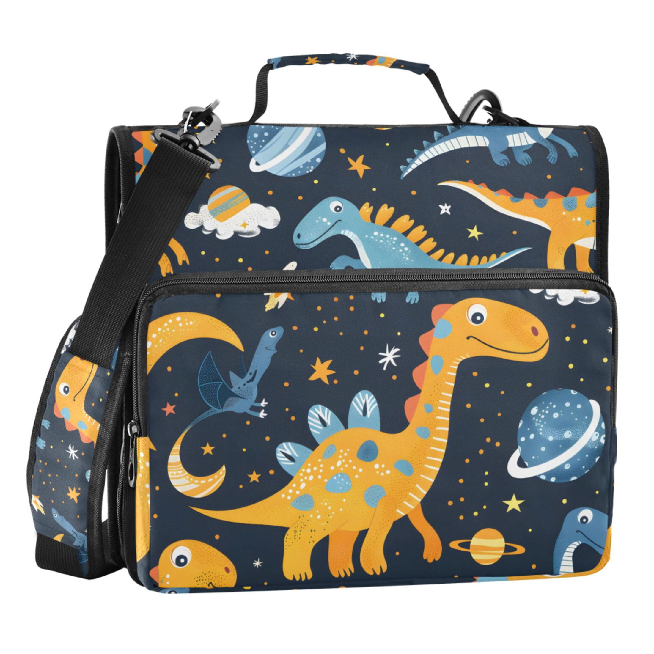 ALAZA Zipper Binder Cute Dinosaurs in Space 3 Ring Trapper Keeper File Folder Organizer Bag