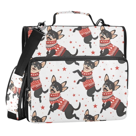 ALAZA Zipper Binder Cute Dog Jumping and Star 3 Ring Trapper Keeper File Folder Organizer Bag