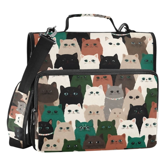 ALAZA Zipper Binder Cute Doodle Cartoon Cats 3 Ring Trapper Keeper File Folder Organizer Bag