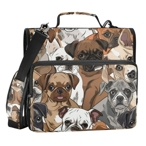 ALAZA Zipper Binder Cute Doodle Pug Dogs 3 Ring Trapper Keeper File Folder Organizer Bag