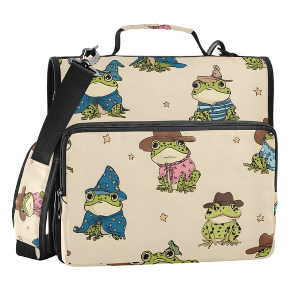 ALAZA Zipper Binder Cute Frog with Hats 3 Ring Trapper Keeper File Folder Organizer Bag