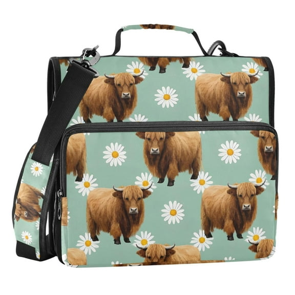 ALAZA Zipper Binder Cute Highland Cattle 3 Ring Trapper Keeper File Folder Organizer Bag