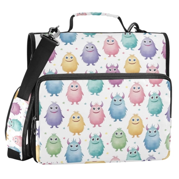 ALAZA Zipper Binder Cute Monsters 2 in 3 Ring Trapper Keeper 500 Sheet Capacity File Folder Organizer Bag