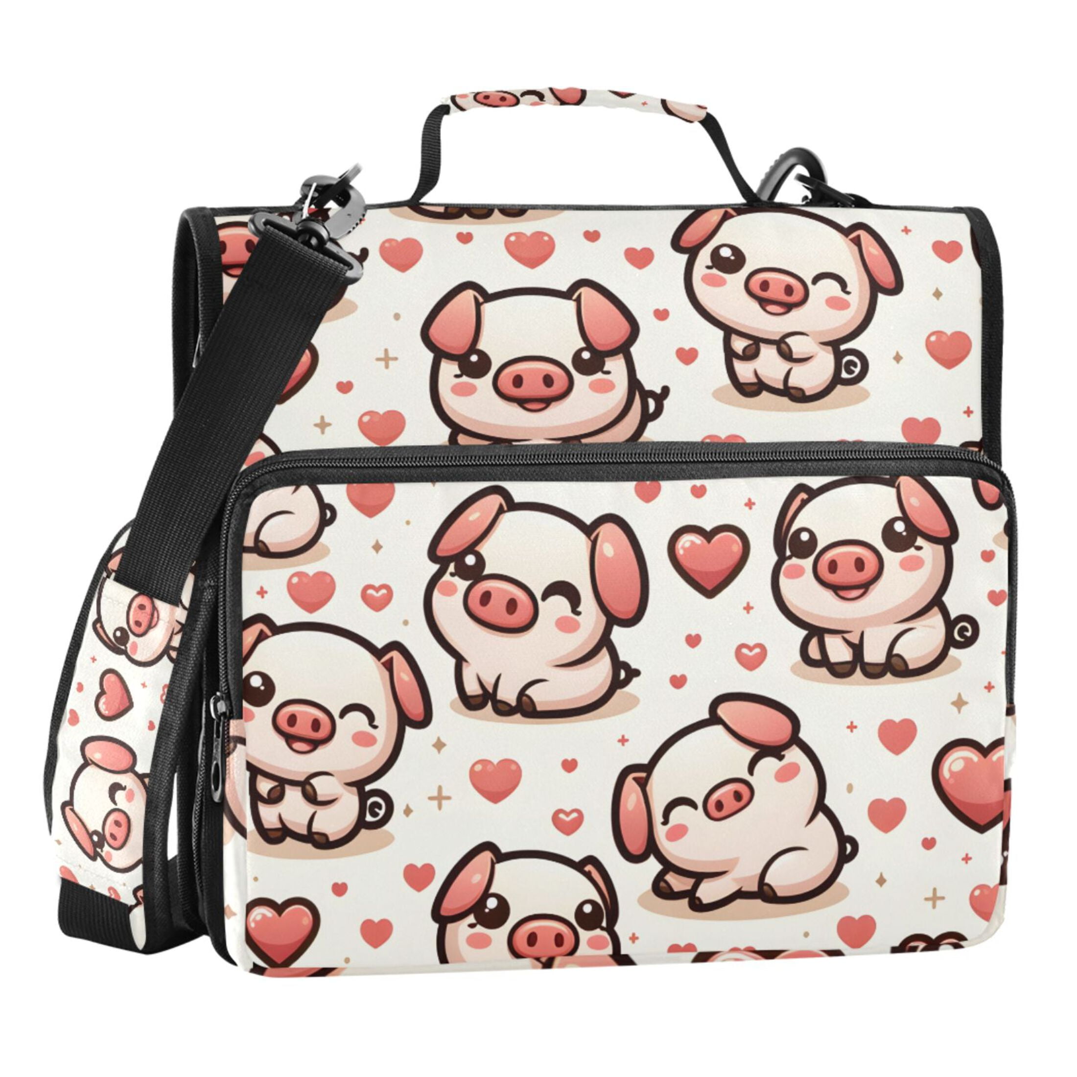 ALAZA Zipper Binder Cute Pig and Hearts 3 Ring Trapper Keeper File Folder Organizer Bag