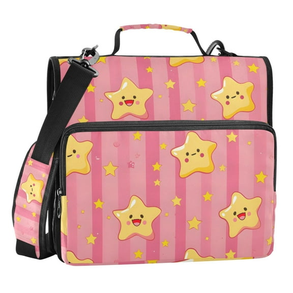 ALAZA Zipper Binder Cute Stars on Pink Stripe 3 Ring Trapper Keeper File Folder Organizer Bag