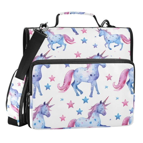 ALAZA Zipper Binder Cute Unicorn and Stars 3 Ring Trapper Keeper File Folder Organizer Bag