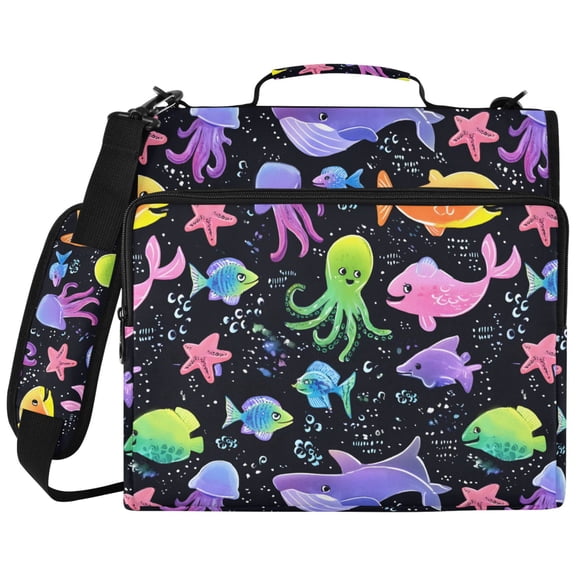 ALAZA Zipper Binder Cute Whale Jellyfish Pattern 2 inch 3 Ring 500 Sheet Capacity Trapper Keeper File Folder Organizer Bag