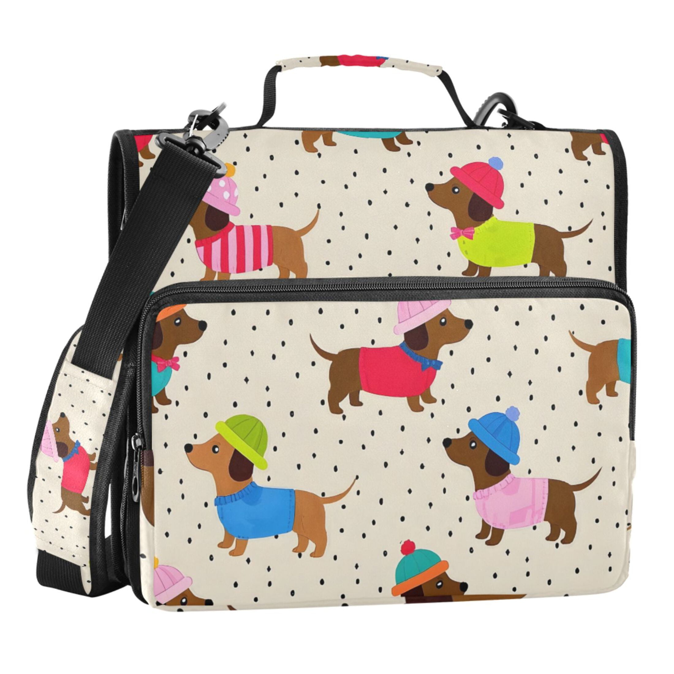 ALAZA Zipper Binder Dachshund Dog Polka Dots 3 Ring Trapper Keeper File Folder Organizer Bag