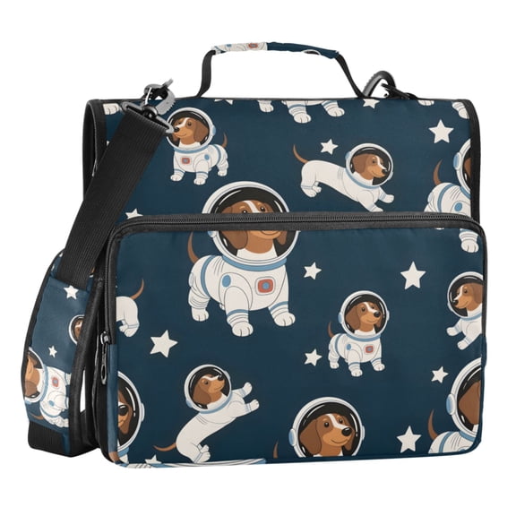 ALAZA Zipper Binder Dachshund Dogs Astronaut 3 Ring Trapper Keeper File Folder Organizer Bag