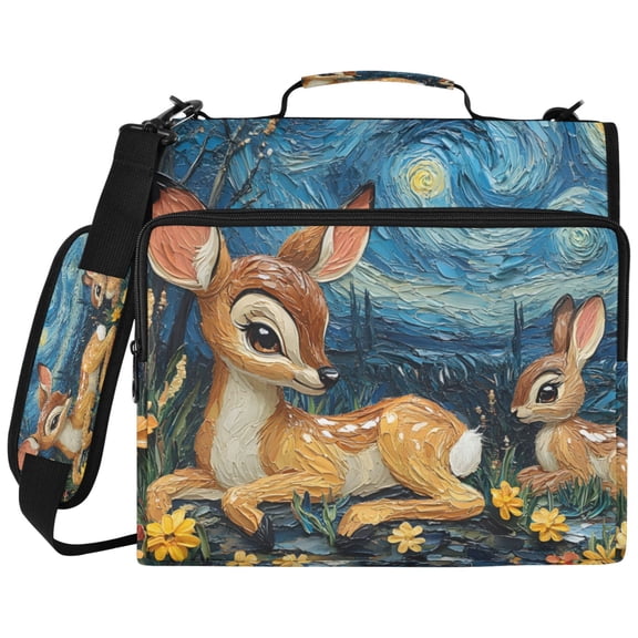 ALAZA Zipper Binder Deer Starry Night Pattern 2 inch 3 Ring 500 Sheet Capacity Trapper Keeper File Folder Organizer Bag
