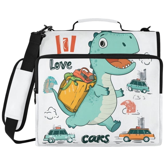 ALAZA Zipper Binder Dinosaur with Backpack Pattern 2 inch 3 Ring 500 Sheet Capacity Trapper Keeper File Folder Organizer Bag