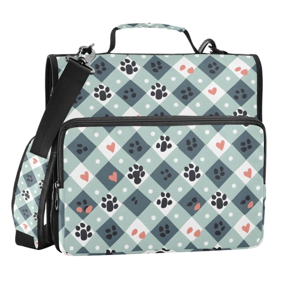 ALAZA Zipper Binder Dog Footprint Checkered 3 Ring Trapper Keeper File Folder Organizer Bag